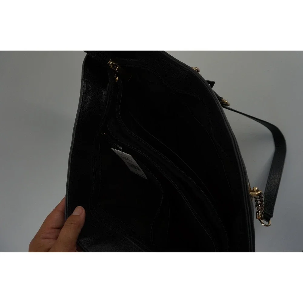 Michael Kors Tote Bag Pebbled Leather Gold Chain Old Money Padlock Black Large
